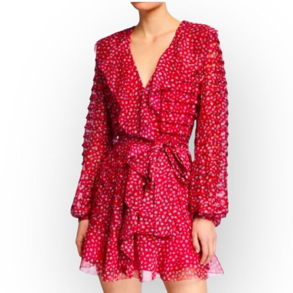 TALULAH Dresses & Skirts - Talulah Promise Floral Pleated Ruffle Mini Dress in Red and Pink Women's Size XS